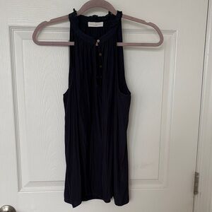 Ramy Brook Navy Ruffle-Neck Sleeveless Camisole
